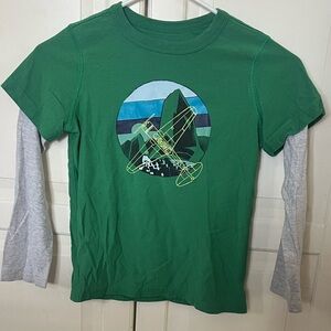 Tea Collection Green Layered-Look Long Sleeve Tee with Neon Plane